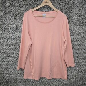 Chicos Top Womens 2 US Large Pink Scoop‎ Neck Tunic Button Accent Pima Cotton